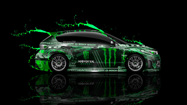 Green car dark background reflection free wallpaper for desktop - medium preview image