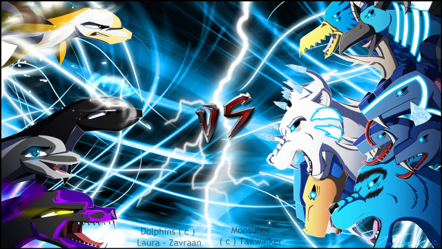 Pokemon group blue black lightning free wallpaper for desktop - medium preview image