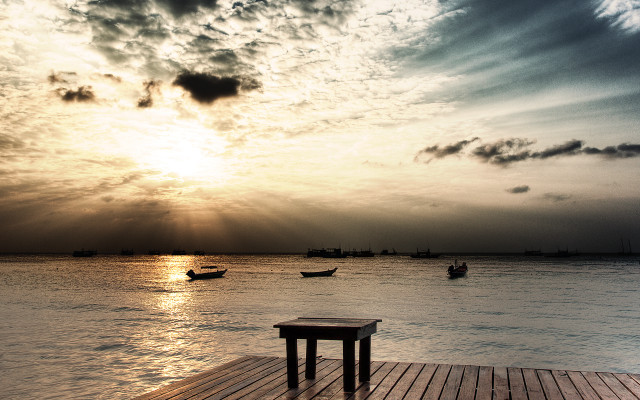 Wooden dock boats cloudy sky free wallpaper for desktop - medium preview image