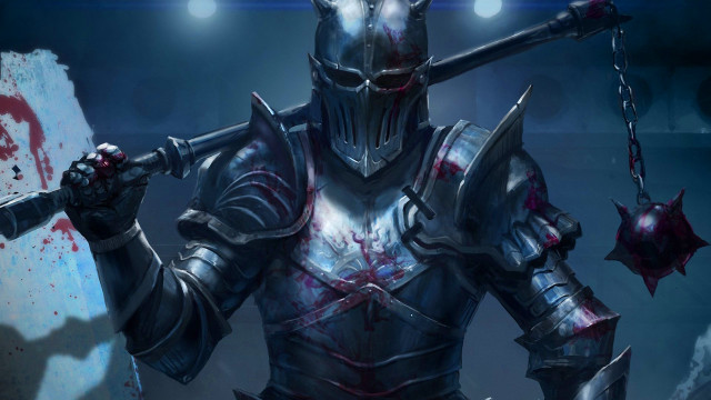 Knight sword chain bloody face free wallpaper for desktop - medium preview image