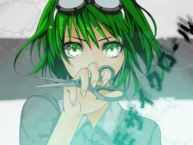 Girl green hair glasses scissors free wallpaper for desktop - medium preview image