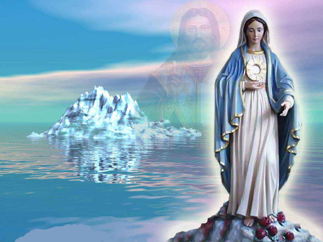 Virgin mary statue lake mountain free wallpaper for desktop - medium preview image