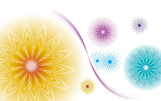 Four colored flowers white background free wallpaper for desktop - medium preview image