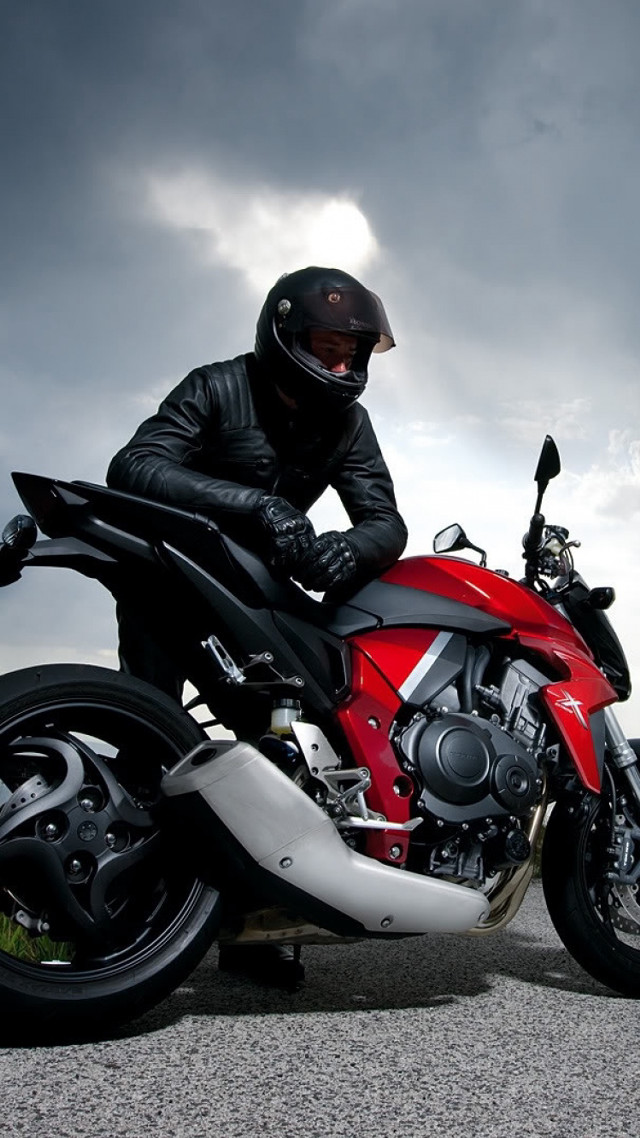 Man helmet motorcycle road cloudy #2 free wallpaper for mobile - medium preview image