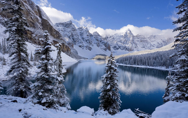 Lake snow mountains forest winter free wallpaper for desktop - medium preview image