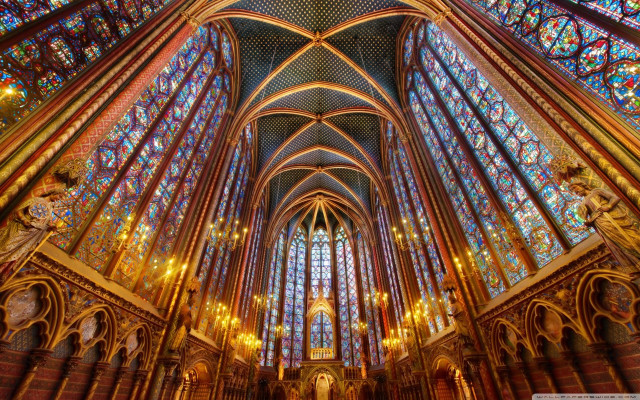 Cathedral stained glass ceiling chandelier free wallpaper for desktop - medium preview image