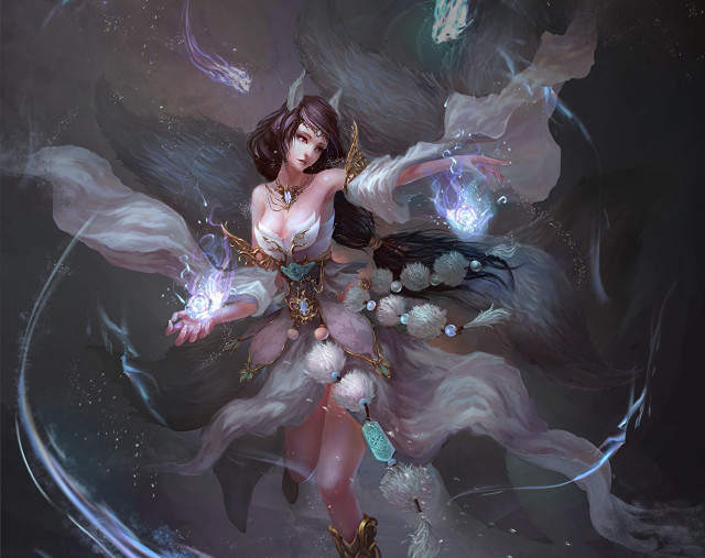 Woman sword wings fantasy scene free wallpaper for desktop - medium preview image