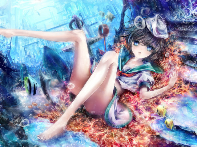 Woman laying ground fish hand free wallpaper for desktop - medium preview image