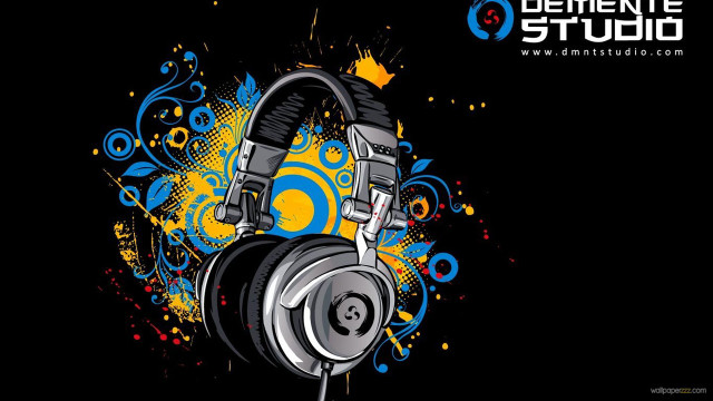 Headphones paint black background yellow free wallpaper for desktop - medium preview image
