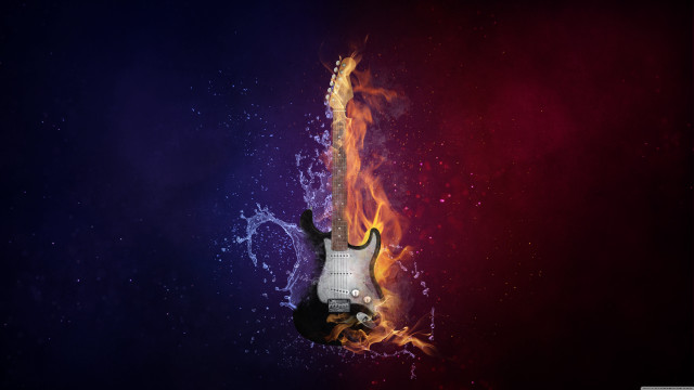 Guitar burning aurora stars night free wallpaper for desktop - medium preview image