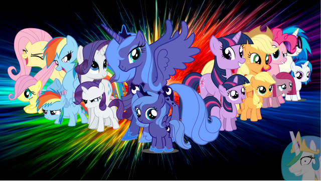 Little ponies black background rainbow #3 free wallpaper for desktop - medium preview image