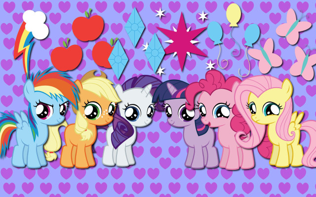 Little ponies purple background hearts free wallpaper for desktop - medium preview image