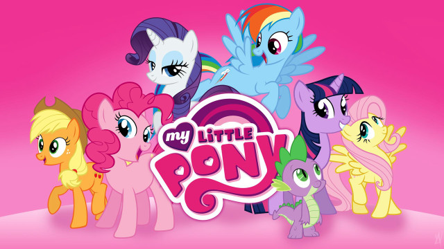 Little ponies group pink background free wallpaper for desktop - medium preview image