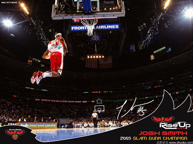 Basketball player jumping air crowd free wallpaper for desktop - medium preview image