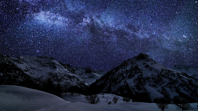 Night sky stars mountain snow free wallpaper for desktop - medium preview image
