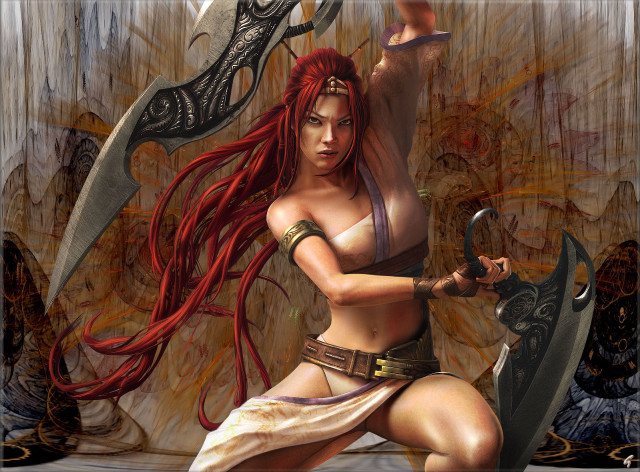 Woman red hair sword holding #2 free wallpaper for desktop - medium preview image