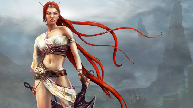 Woman red hair horns sword #2 free wallpaper for desktop - medium preview image