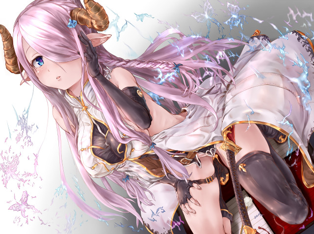 Pink hair horns bed fantasy free wallpaper for desktop - medium preview image