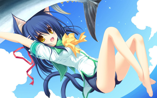 Anime girl flying fish hand free wallpaper for desktop - medium preview image