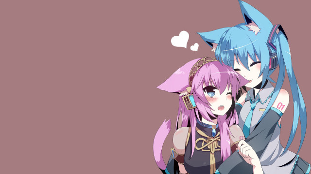 Anime characters hugging hearts background free wallpaper for desktop - medium preview image