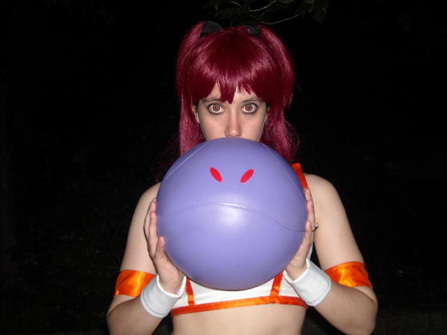 Red hair woman purple ball free wallpaper for desktop - medium preview image