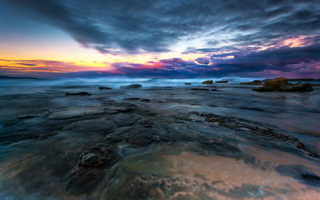 Sunset rocky beach cloudy sky #7 free wallpaper for desktop - medium preview image