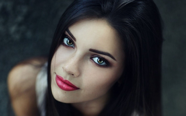 Woman black hair red lipstick #3 free wallpaper for desktop - medium preview image