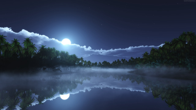Night scene full moon lake free wallpaper for desktop - medium preview image