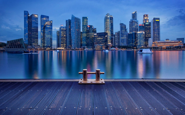 City skyline night water dock #3 free wallpaper for desktop - medium preview image