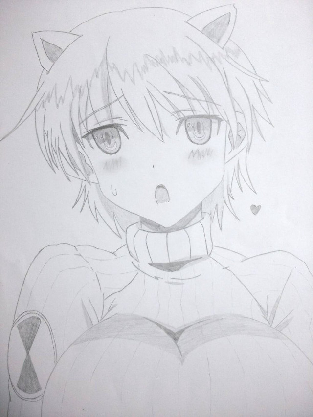 Girl cat head tail drawing free wallpaper for mobile - medium preview image