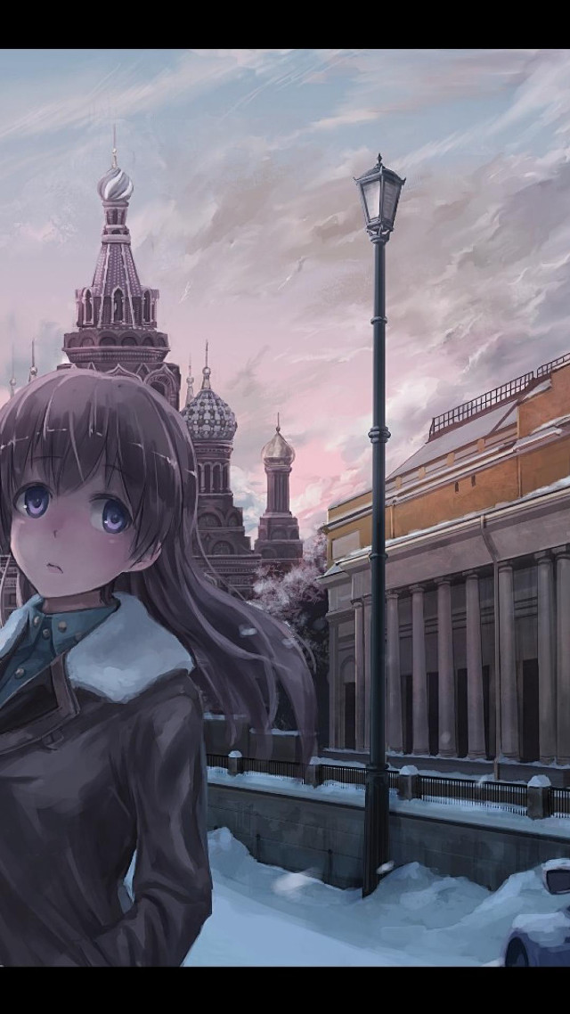 Girl black dress snow building free wallpaper for mobile - medium preview image