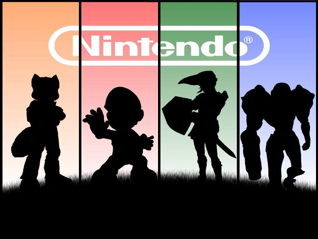 Silhouettes people nintendo logo rainbow free wallpaper for desktop - medium preview image