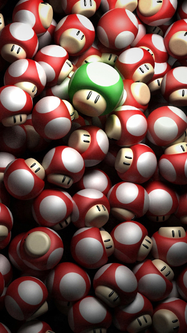 Green mushroom white red balls free wallpaper for mobile - medium preview image