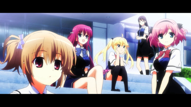 Anime girls stairs building hands free wallpaper for desktop - medium preview image