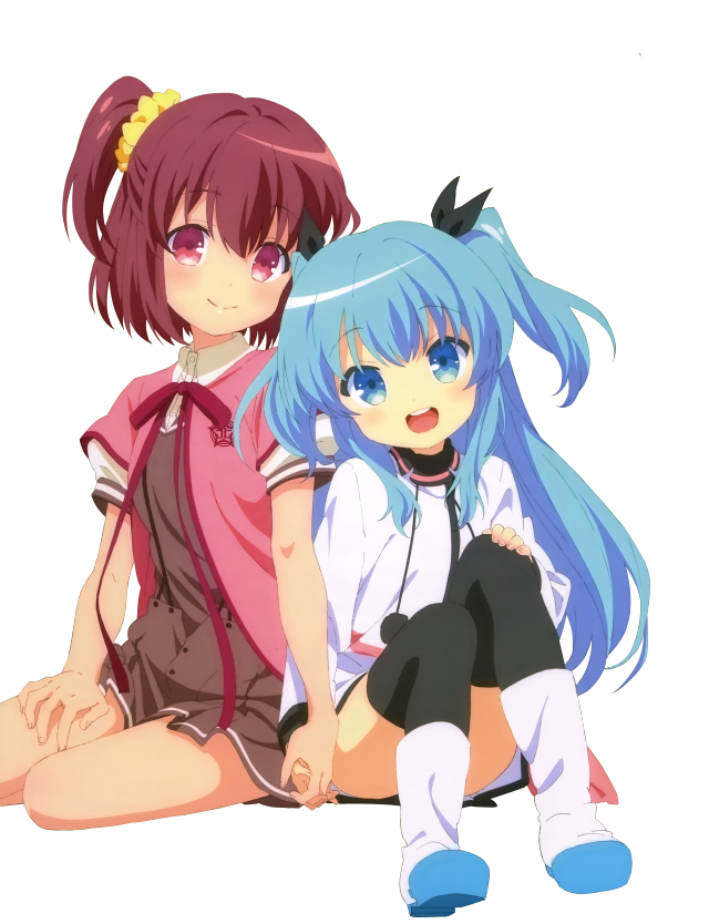 Anime girls sitting ground back free wallpaper for mobile - medium preview image