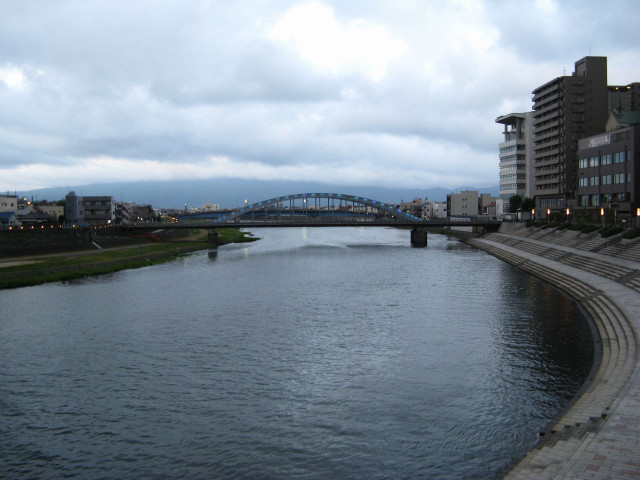 River bridge buildings people walking free wallpaper for desktop - medium preview image