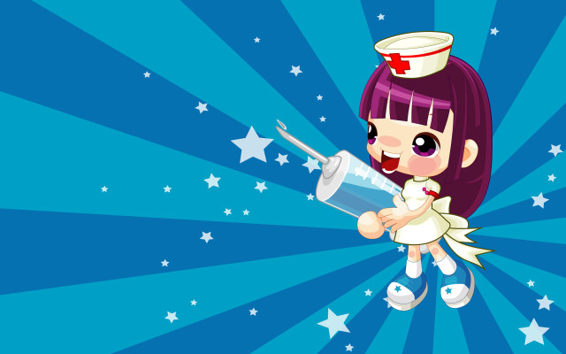 Cartoon girl holding bottle stars free wallpaper for desktop - medium preview image