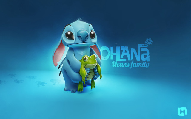 Cartoon frog ohana blue background free wallpaper for desktop - medium preview image