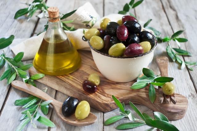 Bowl olives olive oil wooden #2 free wallpaper for desktop - medium preview image
