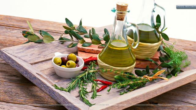 Wooden tray olives olive oil free wallpaper for desktop - medium preview image