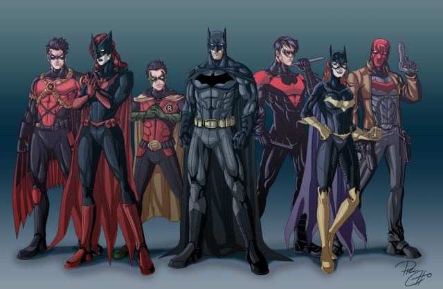 Batman robin wayne characters lineup free wallpaper for desktop - medium preview image