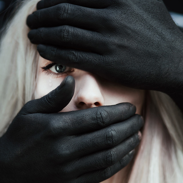 Woman black gloves covering face free wallpaper for tablet - medium preview image