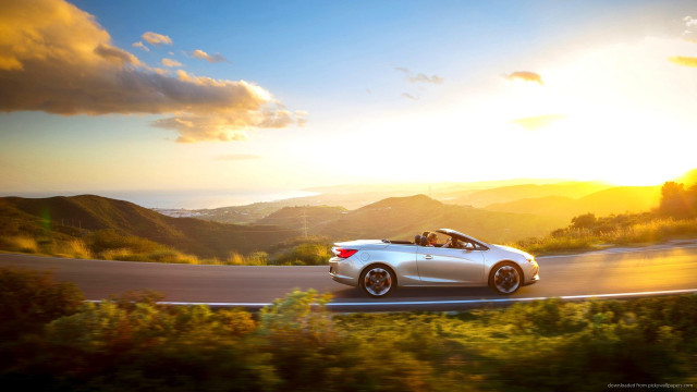 Car driving road sunset hills free wallpaper for desktop - medium preview image