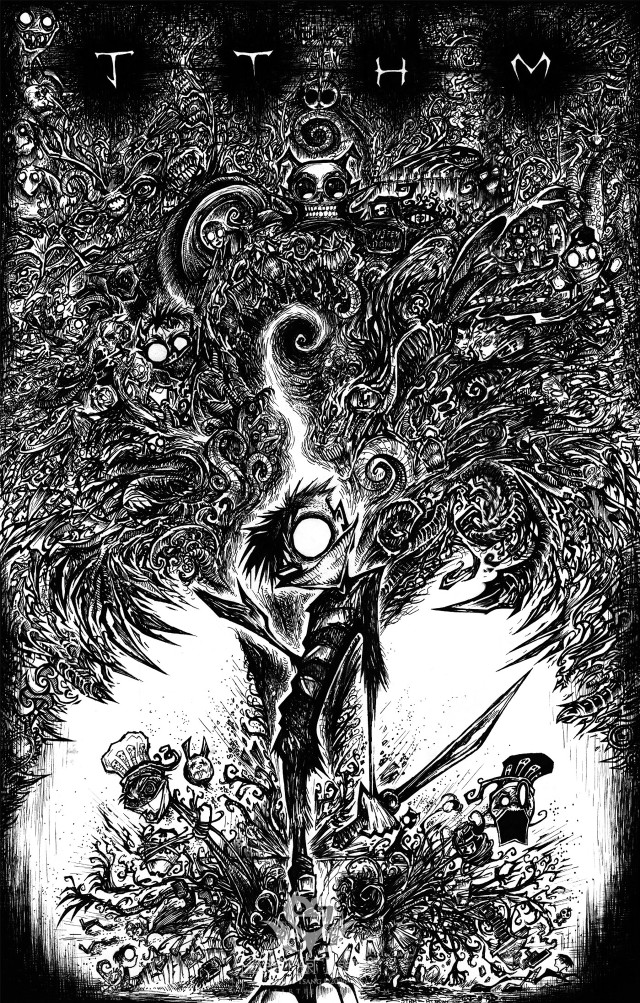 Black white drawing woman flowers free wallpaper for mobile - medium preview image