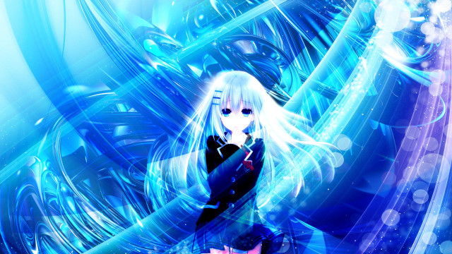 Anime girl long white hair free wallpaper for desktop - medium preview image