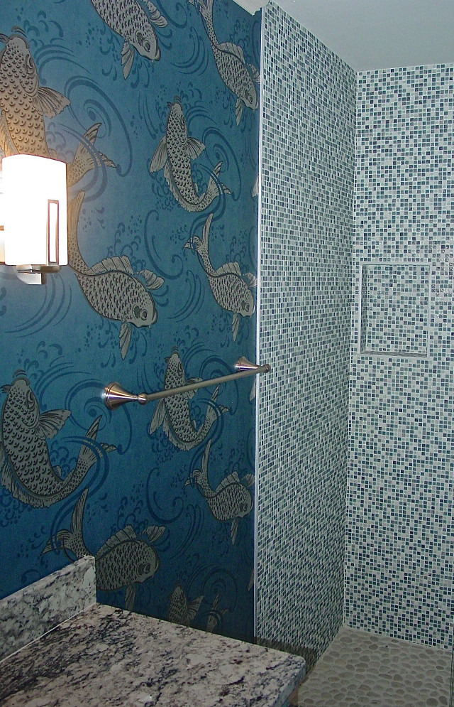 Blue fishwallpaper bathroom artsdeco honeycomb free wallpaper for mobile - medium preview image
