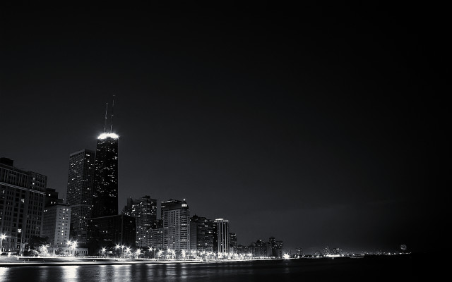 City skyline night water clock free wallpaper for desktop - medium preview image