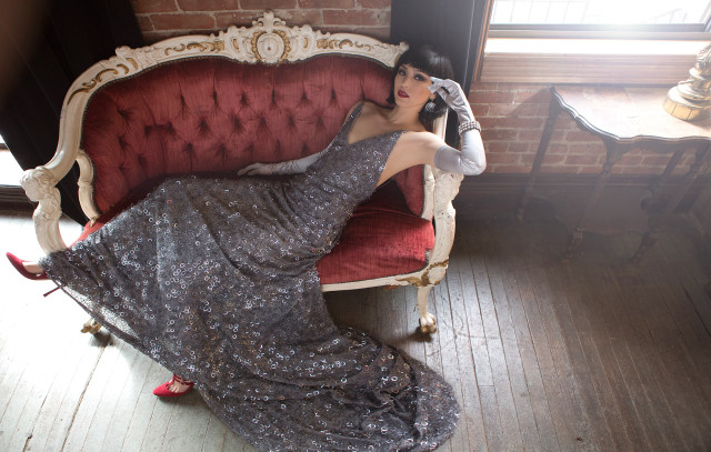 Woman dress couch red chair free wallpaper for desktop - medium preview image