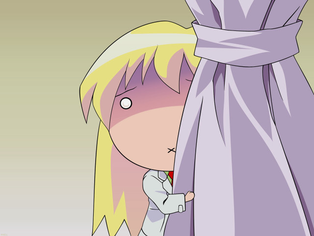 Cartoon character peeking curtain sad free wallpaper for desktop - medium preview image