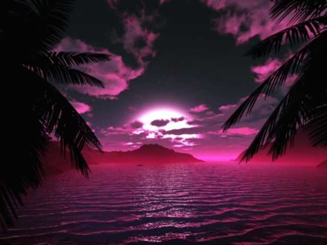 Pink sunset palm trees mountain free wallpaper for desktop - medium preview image